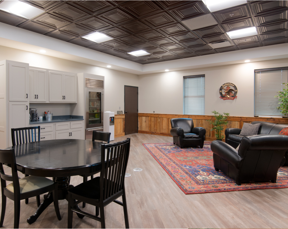 break area in the office space of the bellavance beverage co londonderry facility