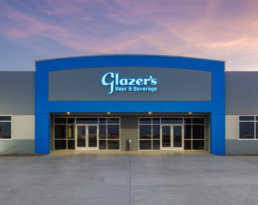 front entrance of the glazers beer and beverage distribution center and office in odessa texas