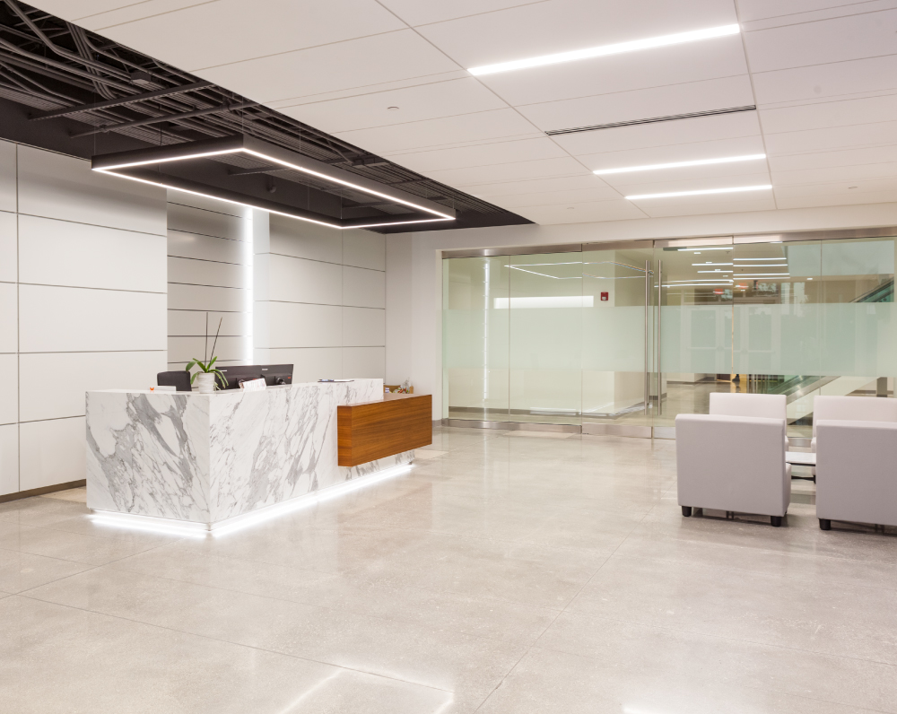 lobby and reception area in the gold coast beverage office in doral florida